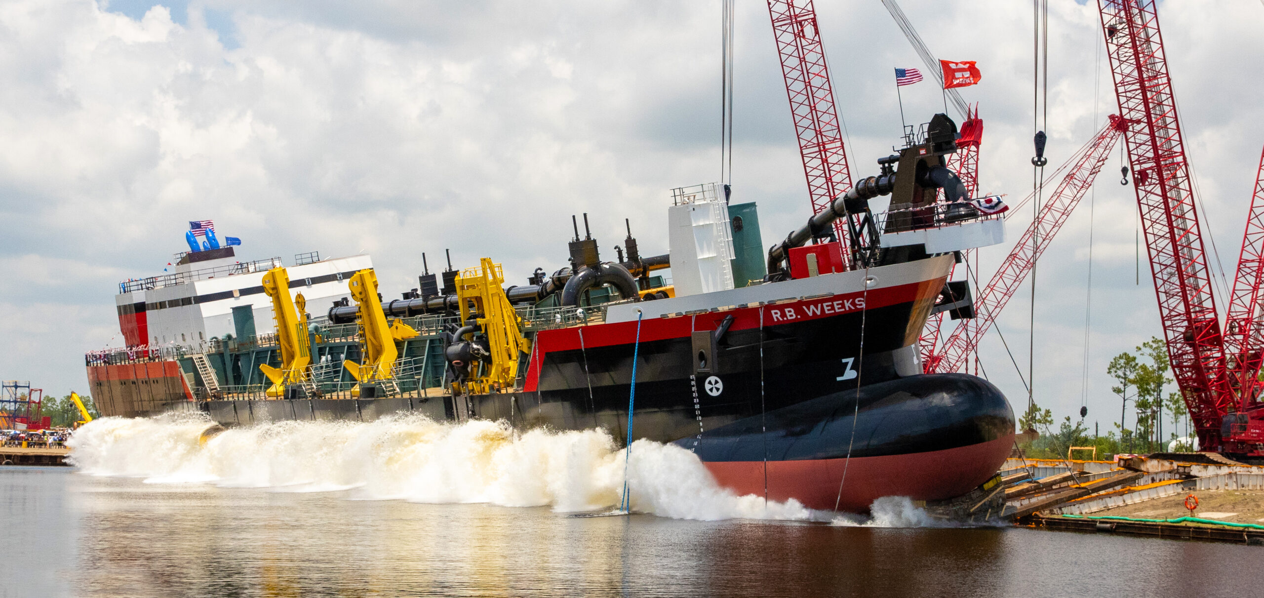 Vessel under construction in a shipyard