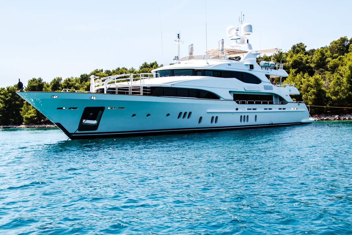 Luxury yacht anchored in a bay